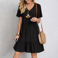 Vestido Boho Mini Decote V com Babados