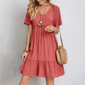 Vestido Boho Mini Decote V com Babados