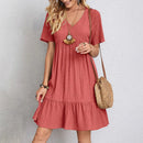 Vestido Boho Mini Decote V com Babados