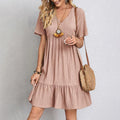 Vestido Boho Mini Decote V com Babados