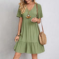 Vestido Boho Mini Decote V com Babados
