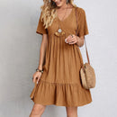 Vestido Boho Mini Decote V com Babados