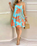 Vestido Boho Floral Decote Halter Costas Nuas