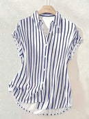 Camisa Social Feminina Listrada Ombro Caído