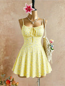 Vestido Mini Canelado Floral com Amarração