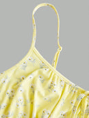 Vestido Mini Canelado Floral com Amarração