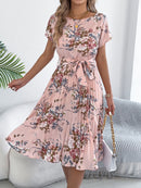 Vestido Boho Floral com Amarração e Babado