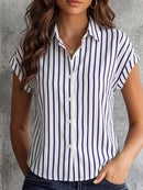 Camisa Social Feminina Listrada Ombro Caído