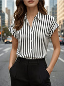 Camisa Social Feminina Listrada Ombro Caído