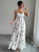 Vestido Longo Floral com Barra de Babados