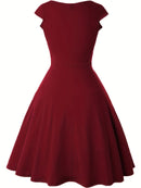 Vestido Evasê Elegante Gola Redonda