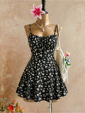 Vestido Mini Canelado Floral com Amarração