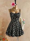 Vestido Mini Canelado Floral com Amarração