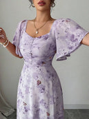 Vestido Mini Estilo Francês Estampa Borboletas