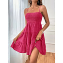 Vestido Mini Azul com Alças Finas e Babados