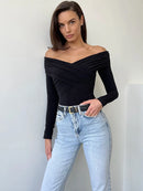Body Feminino Ombro a Ombro Manga Longa