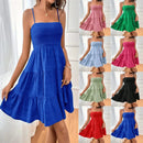 Vestido Mini Azul com Alças Finas e Babados
