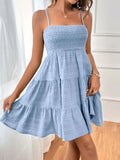 Vestido Mini Azul com Alças Finas e Babados