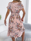 Vestido Boho Floral com Amarração e Babado