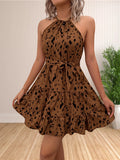 Vestido Boho Halter Curto com Babados