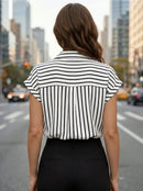 Camisa Social Feminina Listrada Ombro Caído