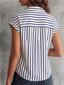 Camisa Social Feminina Listrada Ombro Caído