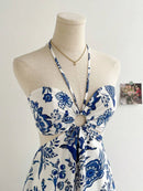 Vestido Floral Romântico Decote Halter