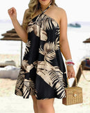 Vestido Boho Floral Decote Halter Costas Nuas