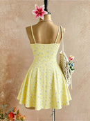 Vestido Mini Canelado Floral com Amarração