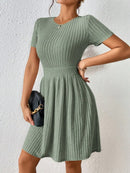 Vestido Evasê de Tricô Canelado