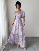 Vestido Mini Estilo Francês Estampa Borboletas